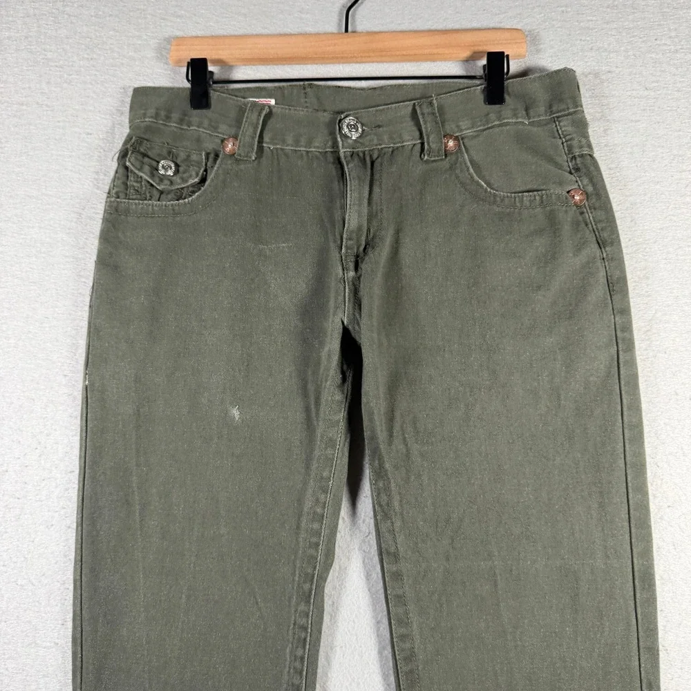 True Religion Billy Super T Mens 34x31 Olive Green Straight Leg Pants USA Made